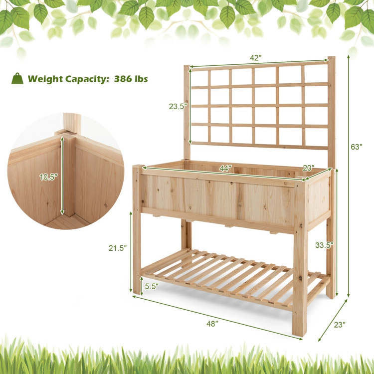 Hivvago Raised Garden Bed Elevated Wooden Planter Box with Trellis