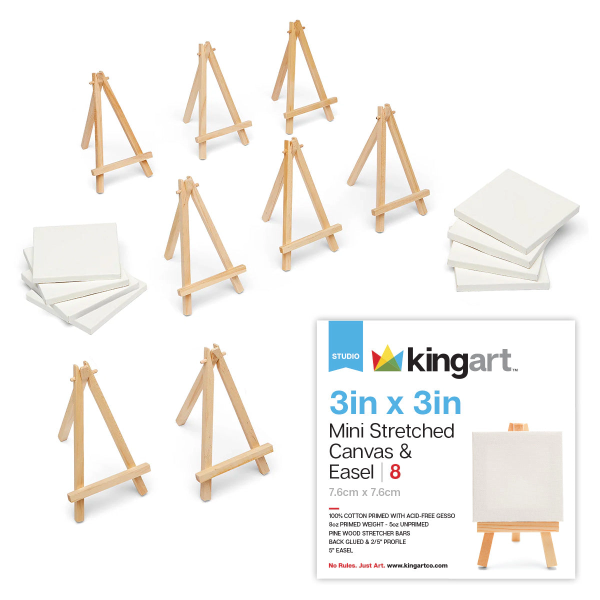 KINGART Mini Easel and Canvas Set, 3" x 3" 8-Pack