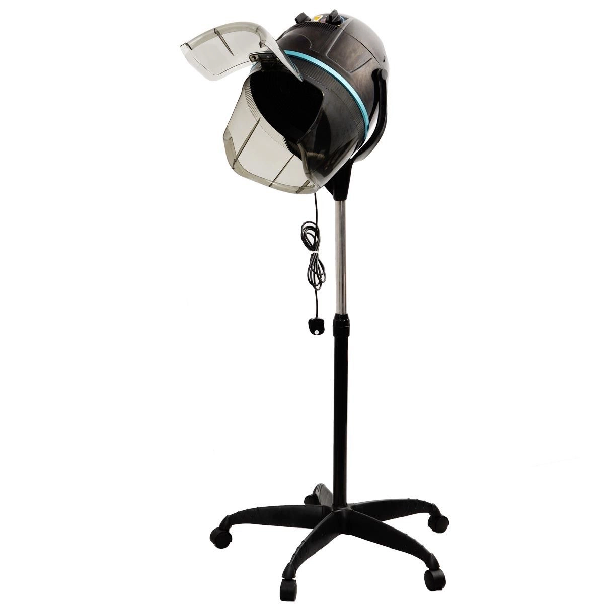 SUGIFT Salon Standing Bonnet Hair Dryer Rolling Hood Heater Adjustable 49-63-in Height 0-60 Minute Timer 75 C Max Black