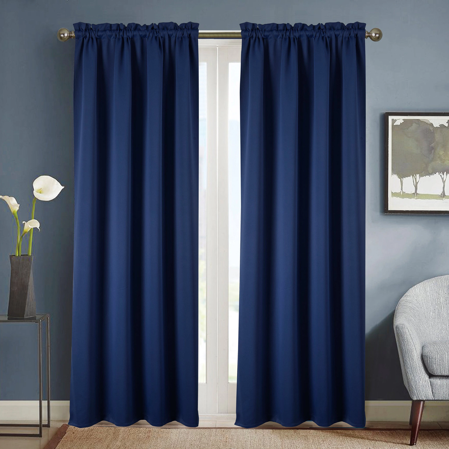 RT Designers Collection 100% Polyester Twilight Blackout Rod Pocket Curtain Panel 54" x 90" Navy