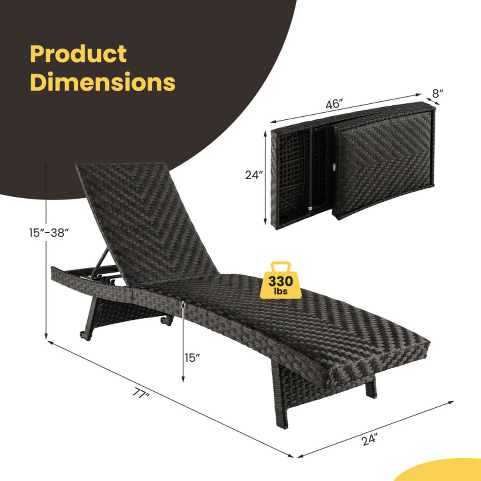 SUGIFT Set of 2 5-Level Quick Dry Foam Folding PE Rattan Patio Chaise Lounges 77-in x 24-in 330-lb Capacity Brown