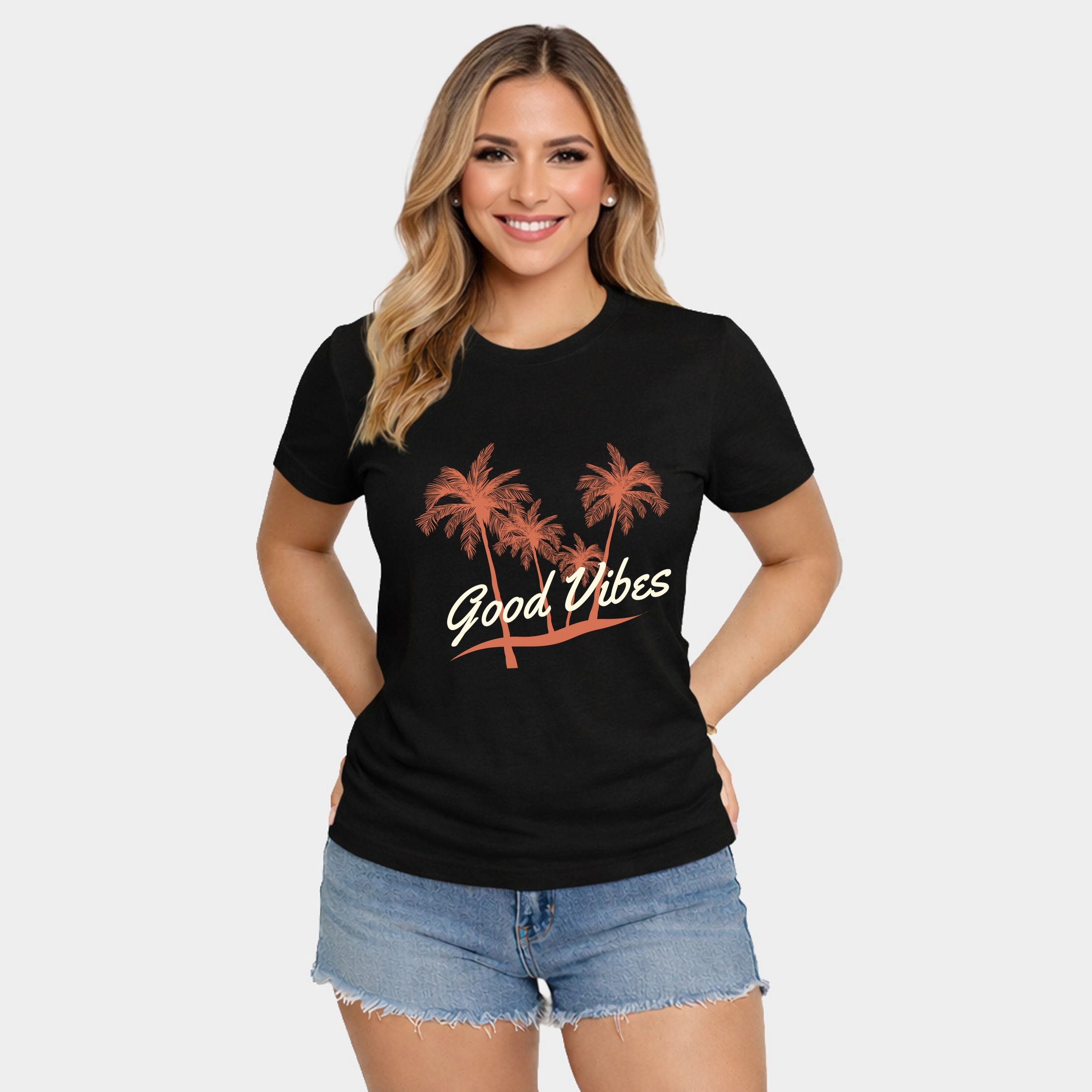 Simply Sage Market - Good Vibes Palm Trees Women's Short Sleeve Graphic T-Shirt