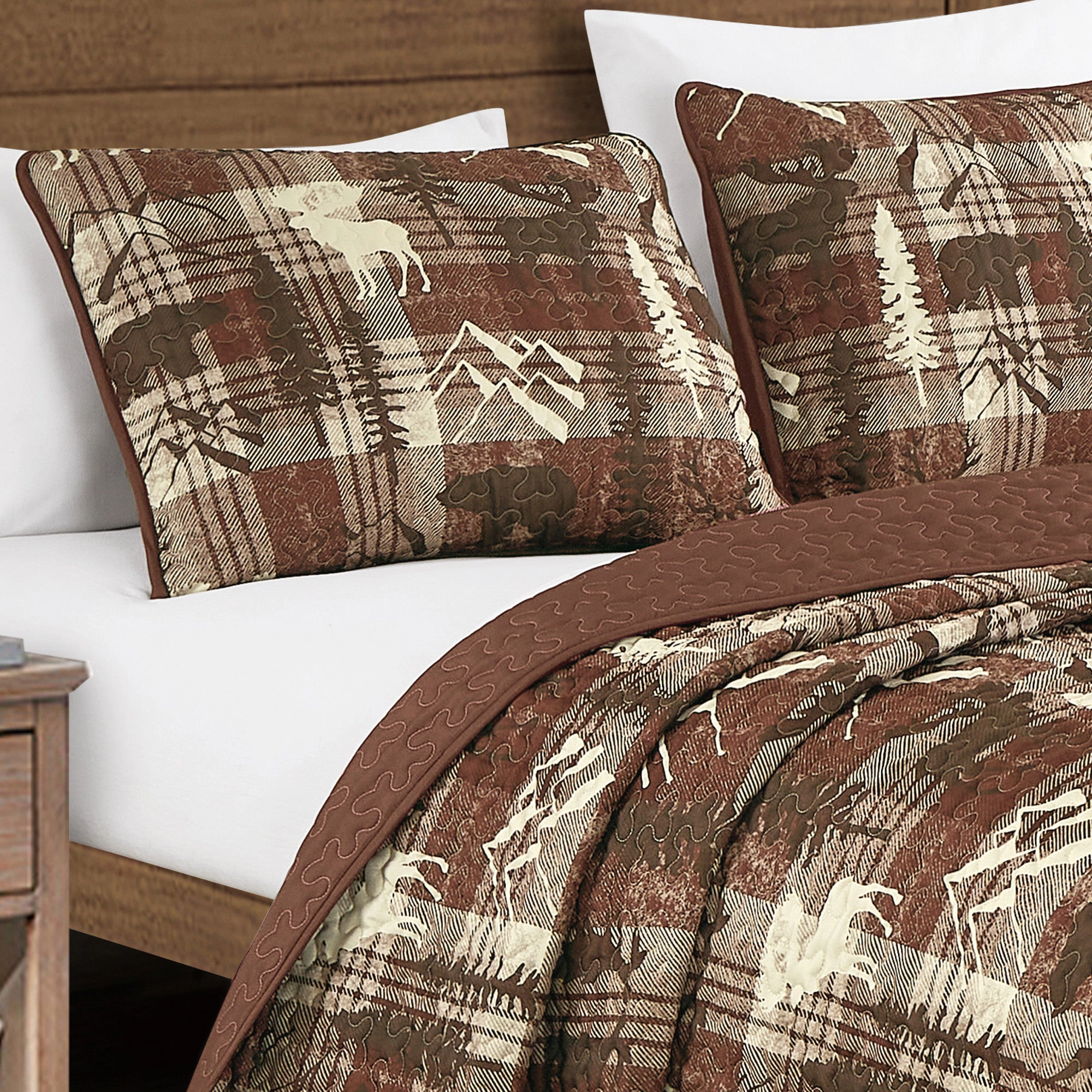 MarCielo 3 Piece Rustic Wildlife Reversible Polyester Quilt Bedspread Set