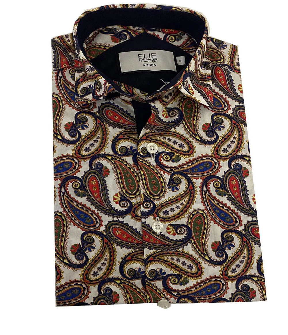 Elie Balleh Boys Slim Fit Royal Paisley Button-Down Shirt