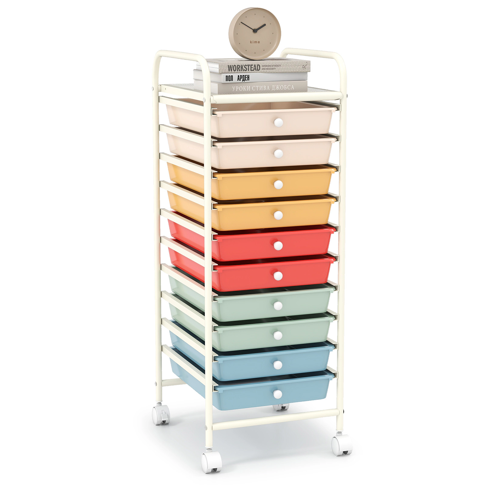 SUGIFT 34-in 10-Drawer Rolling Storage Cart Craft Organizer with Removable Drawers and 4 Universal Casters
