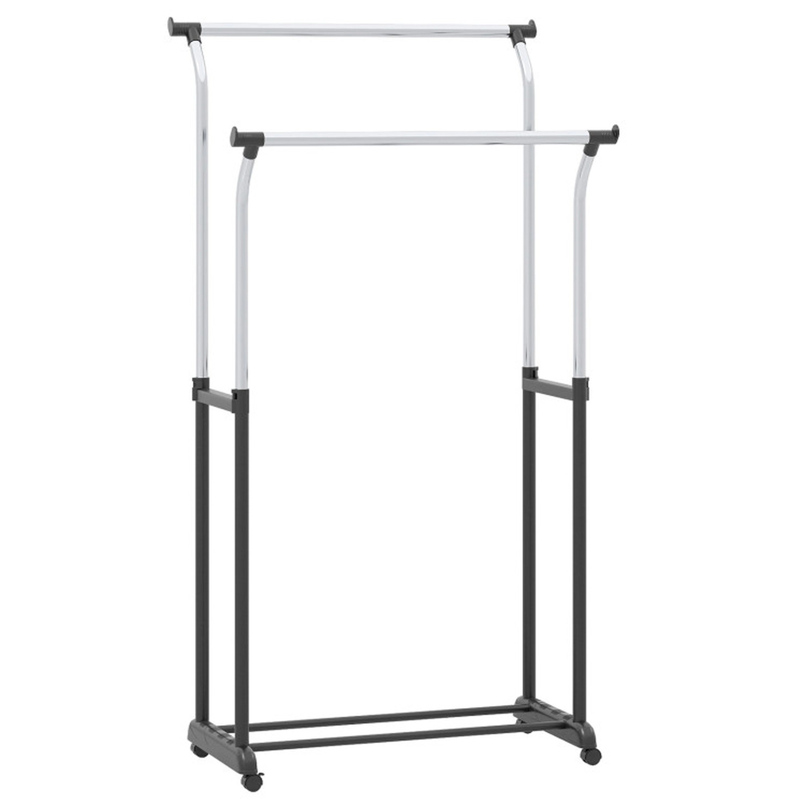 SUGIFT 42 to 69-in Adjustable Height 33-lb Rod Capacity Black Rolling Double Rod Clothes Garment Rack