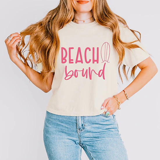 Simply Sage Market - Beach Bound - Women's Boxy Crop Top Graphic T-Shirt