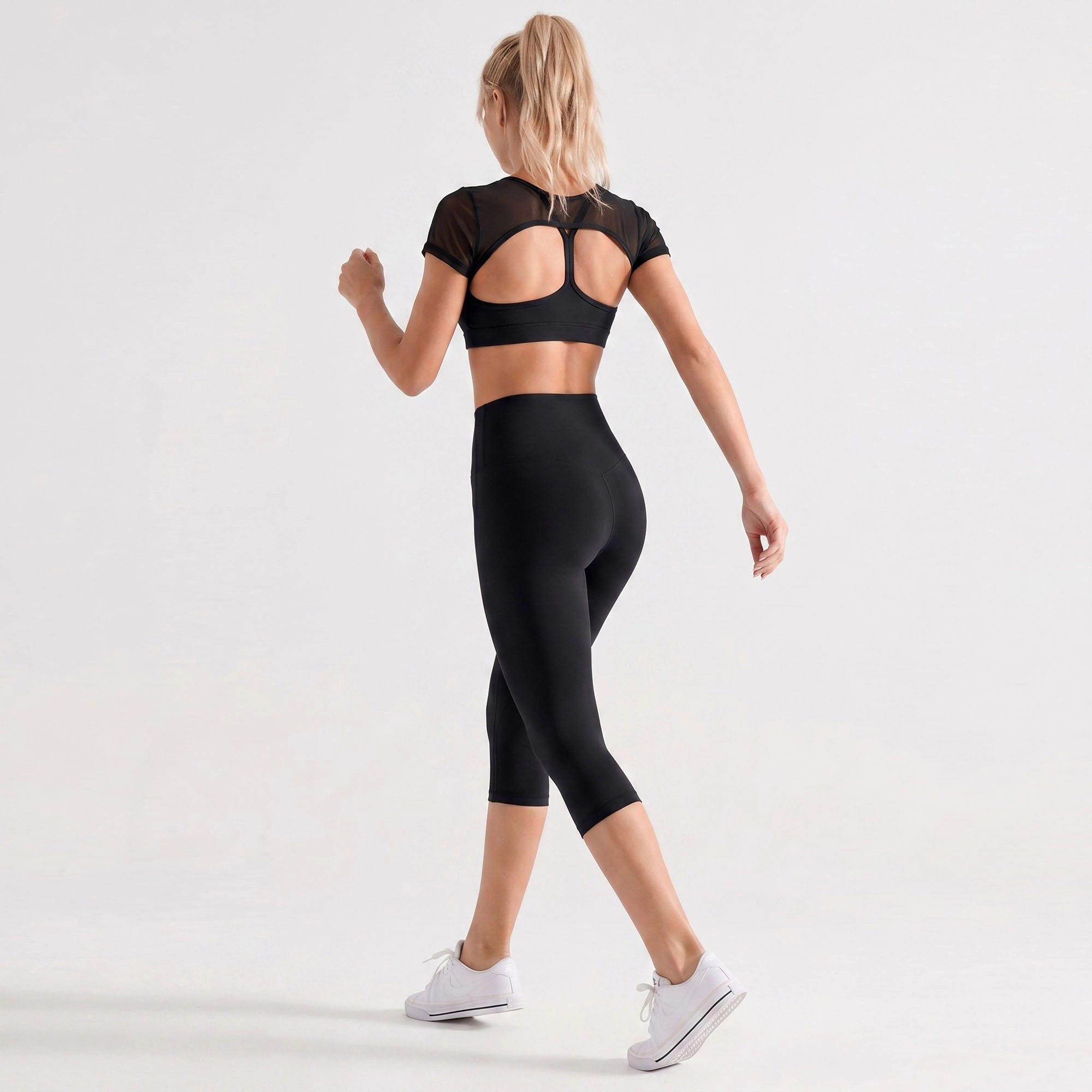 Anna-Kaci Women's High-Waist Capri Leggings with Wide Waistband Smooth Stretch Pull On Workout Yoga Pants