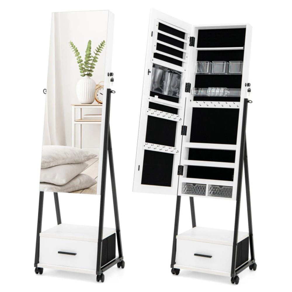 Hivvago Jewelry Cabinet with Full Length Mirror-White