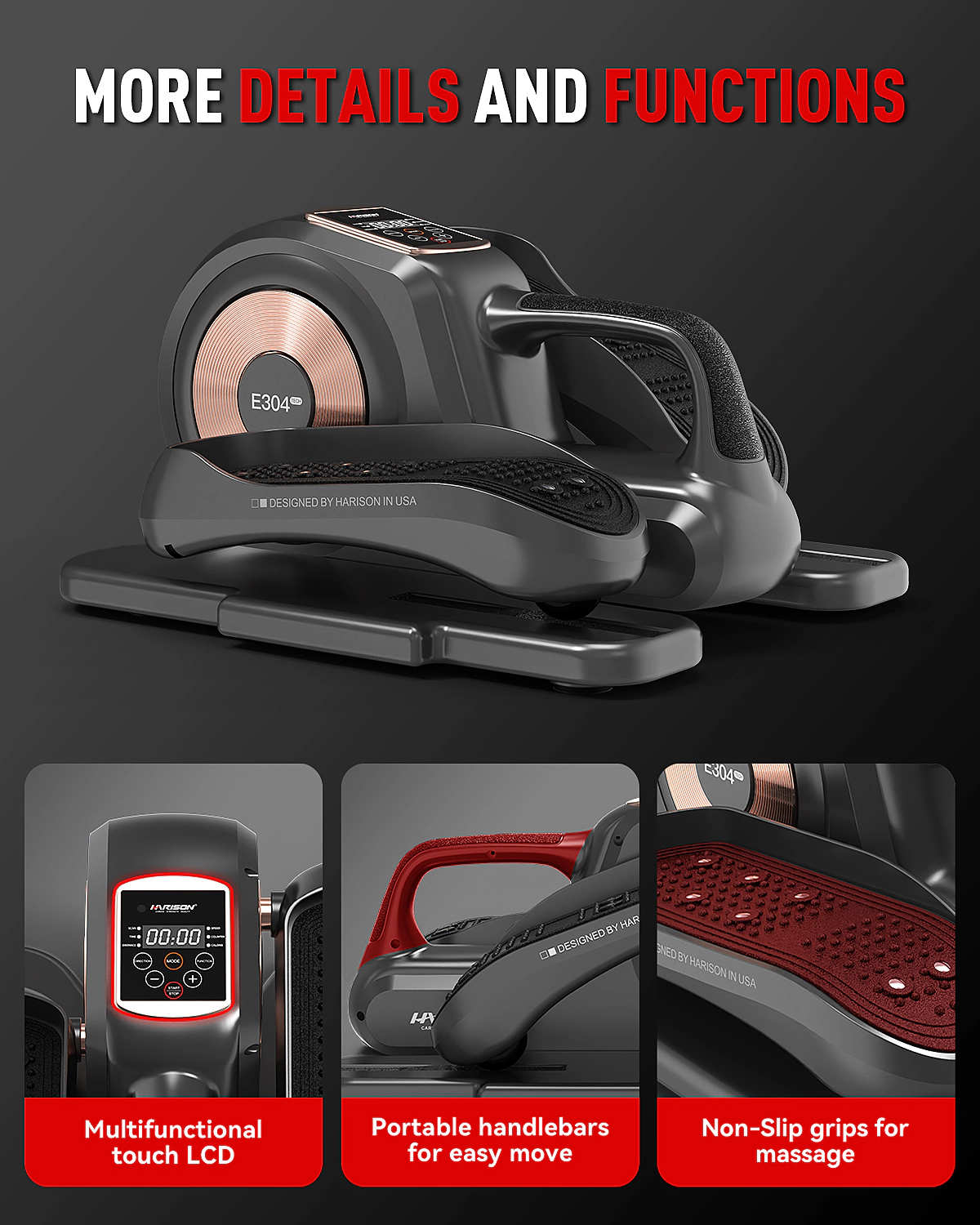 HARISON Under Desk Elliptical Machine for Senior, Mini Seated Elliptical with 12-Level Magnetic Resistance, LCD & Remote