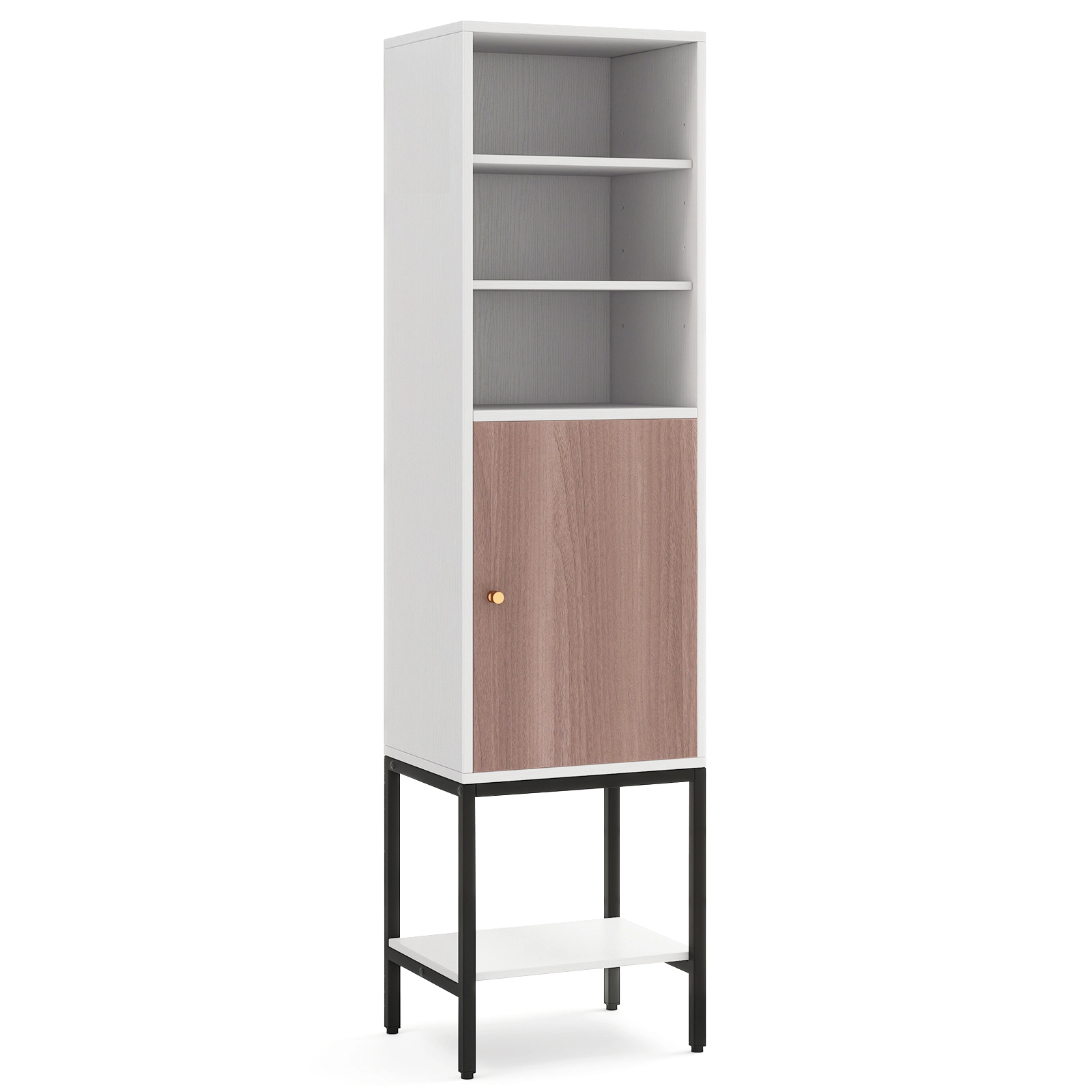 SUGIFT White 57-in 165-lb Capacity Narrow Bathroom Storage Cabinet with 1 Door 3 Open Compartments and Countertop