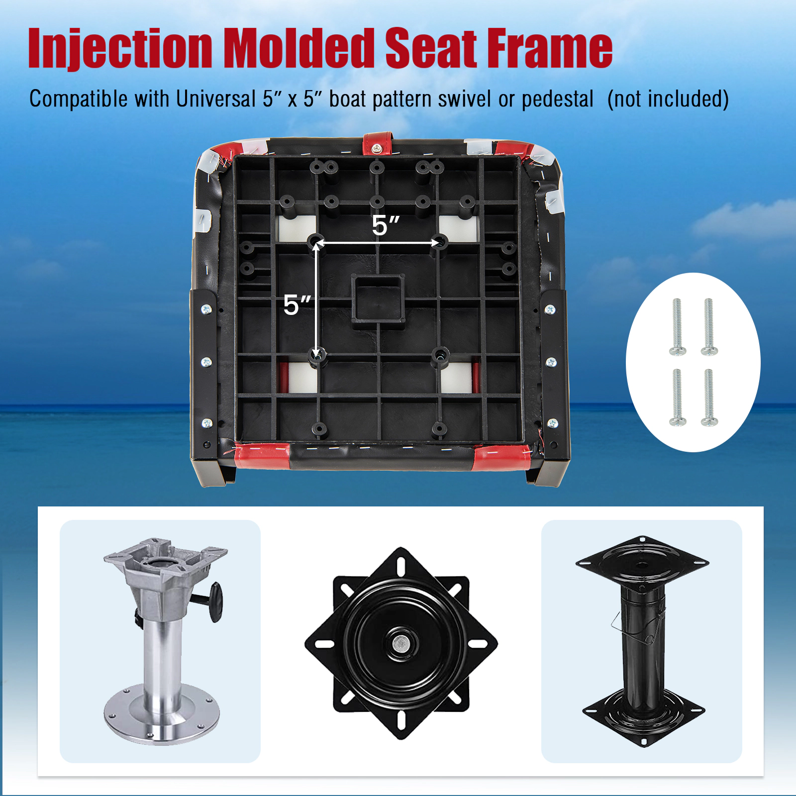 SUGIFT 250-lb Capacity Waterproof PVC High Back Folding Boat Seat with Sponge Cushion and Aluminum Hinges