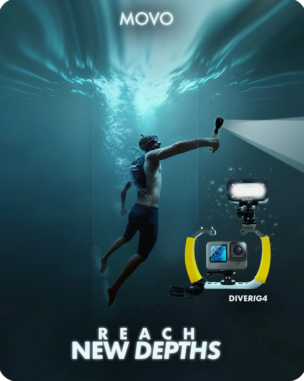 Movo DiveRig4 Diving Rig Bundle with Waterproof LED Light