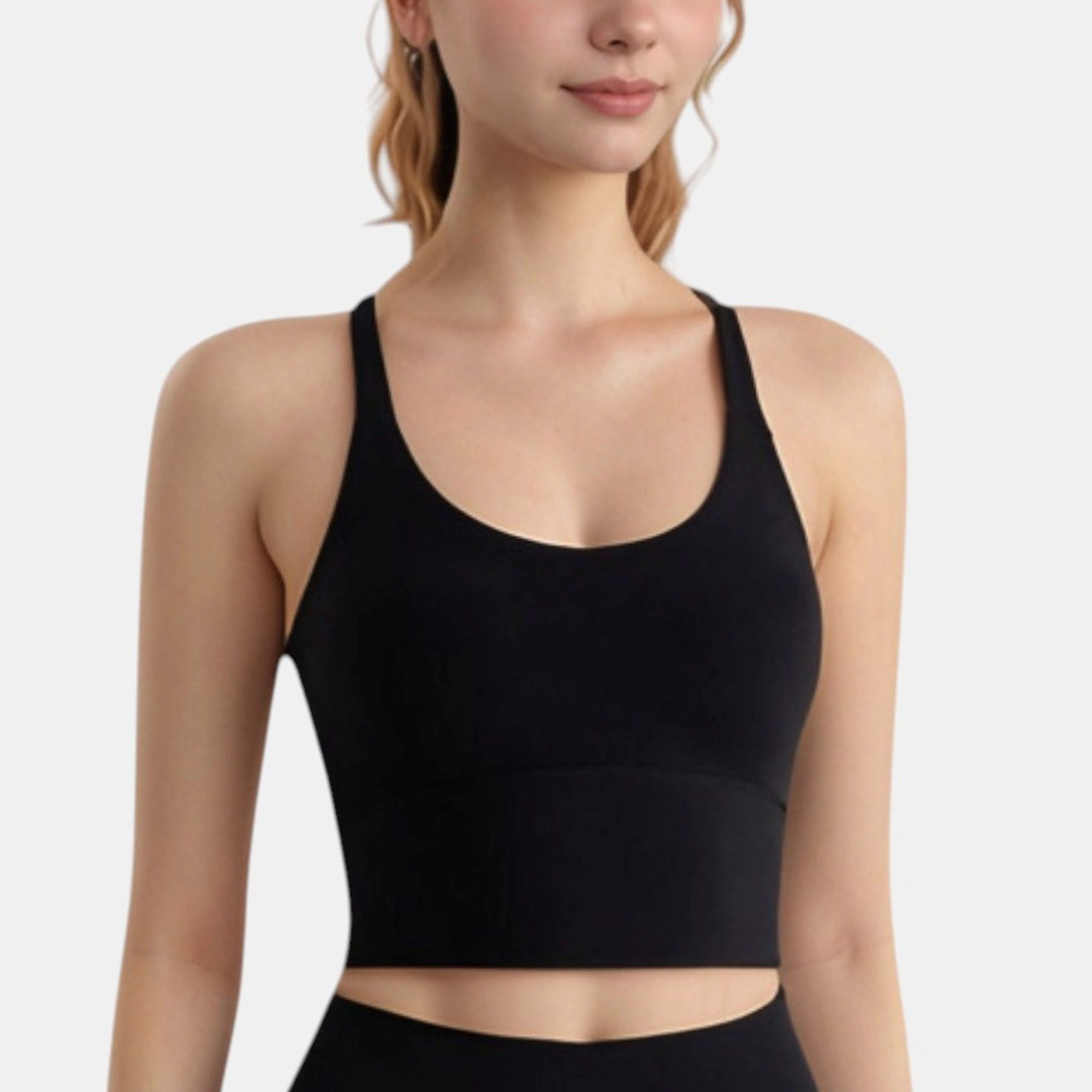 Anna-Kaci Women's Longline Sports Bra with Scoop Neck and Thin Strap Design for Yoga Low Impact Workouts