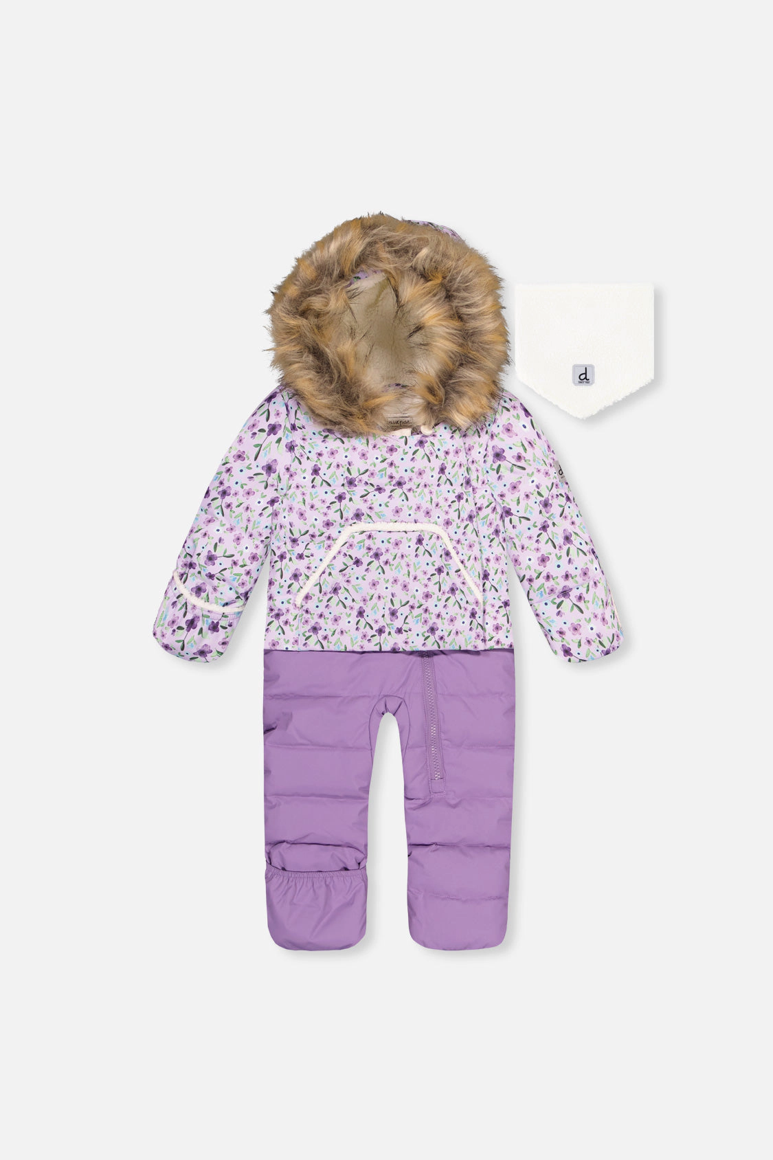 Deux par Girls Snug Mini Flower Print One Piece Snowsuit Adapted for Car Seats with Faux Fur-Trimmed Hood
