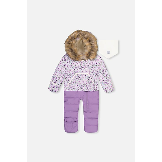 Deux par Deux Girls Snug Mini Flower Print One Piece Snowsuit Adapted for Car Seats with Faux Fur-Trimmed Hood