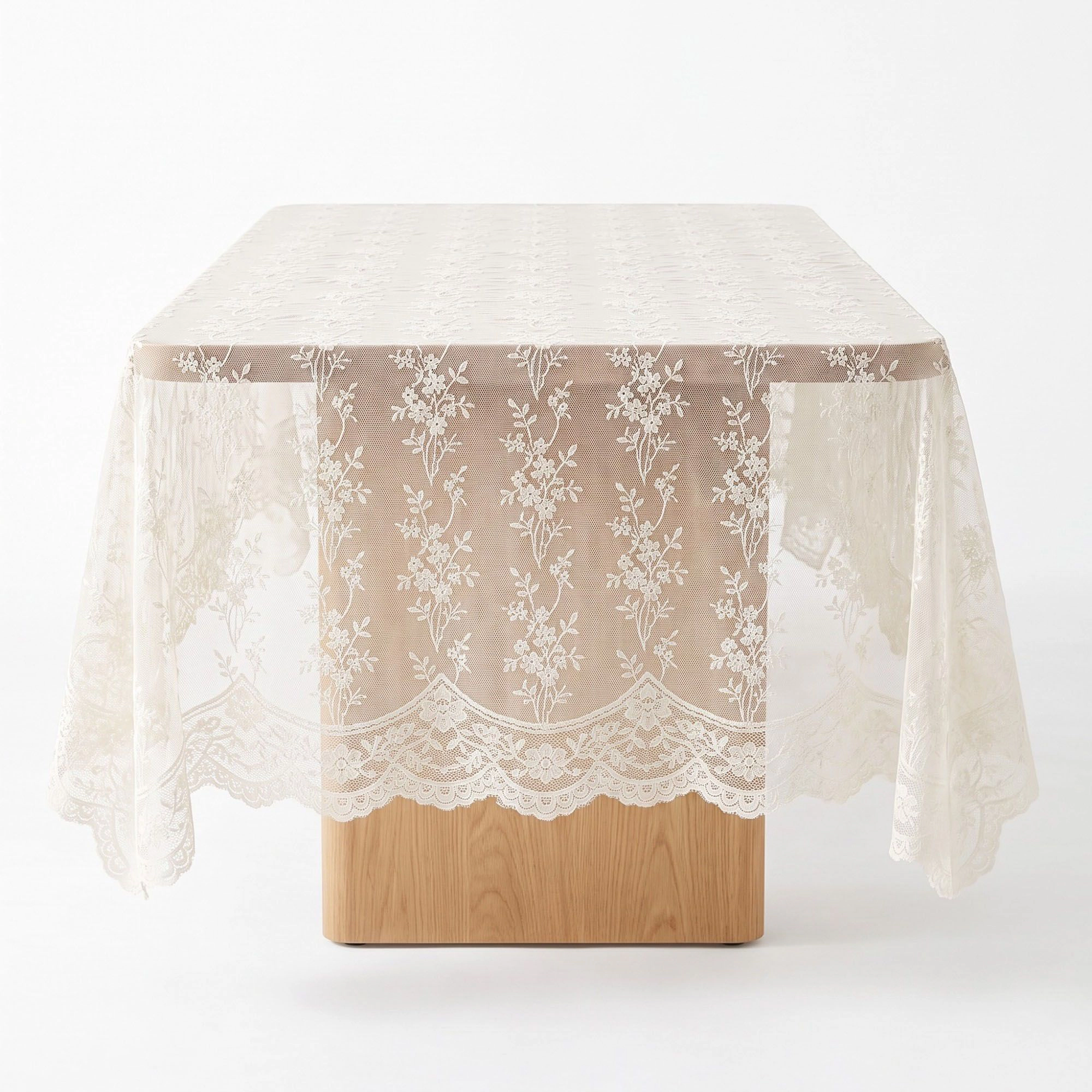 Alilang Unisex Off White Floral Lace Square Tablecloth with Scalloped Edges 55.1x55.1in