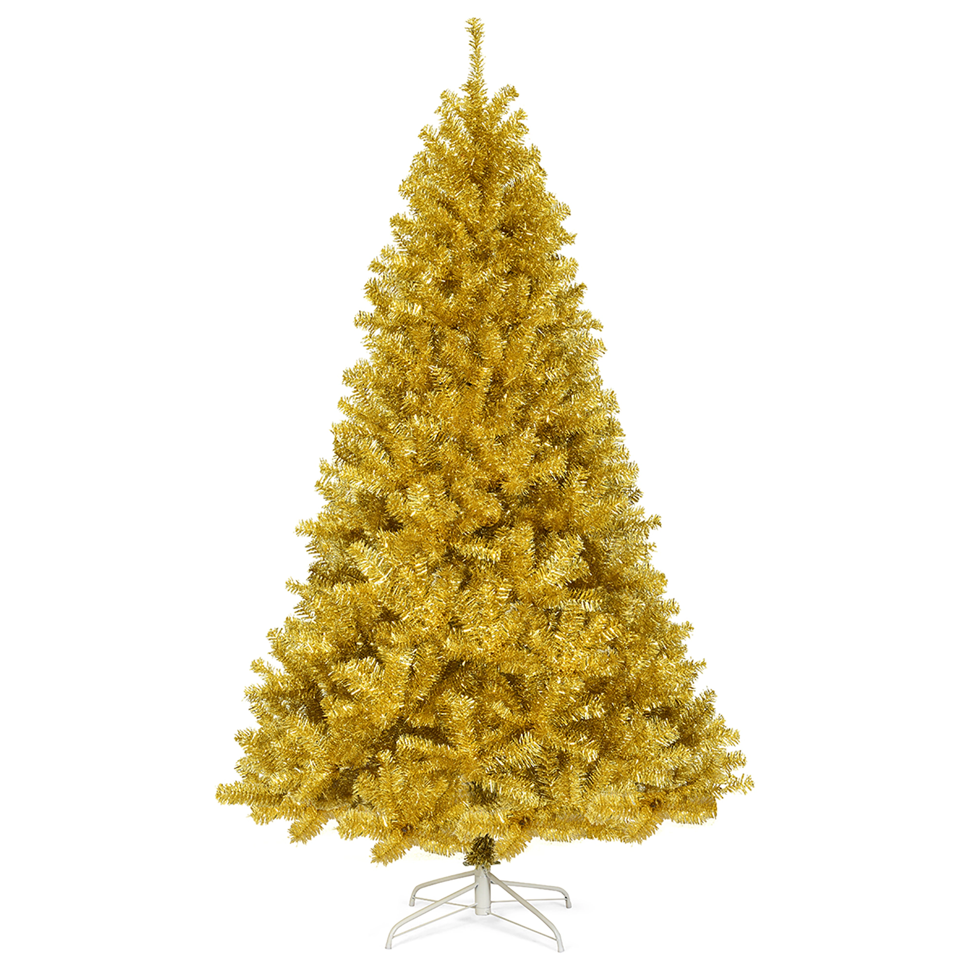 Costway 7.5ft Artificial Tinsel Christmas Tree w/1258 Tips Foldable Stand Champagne