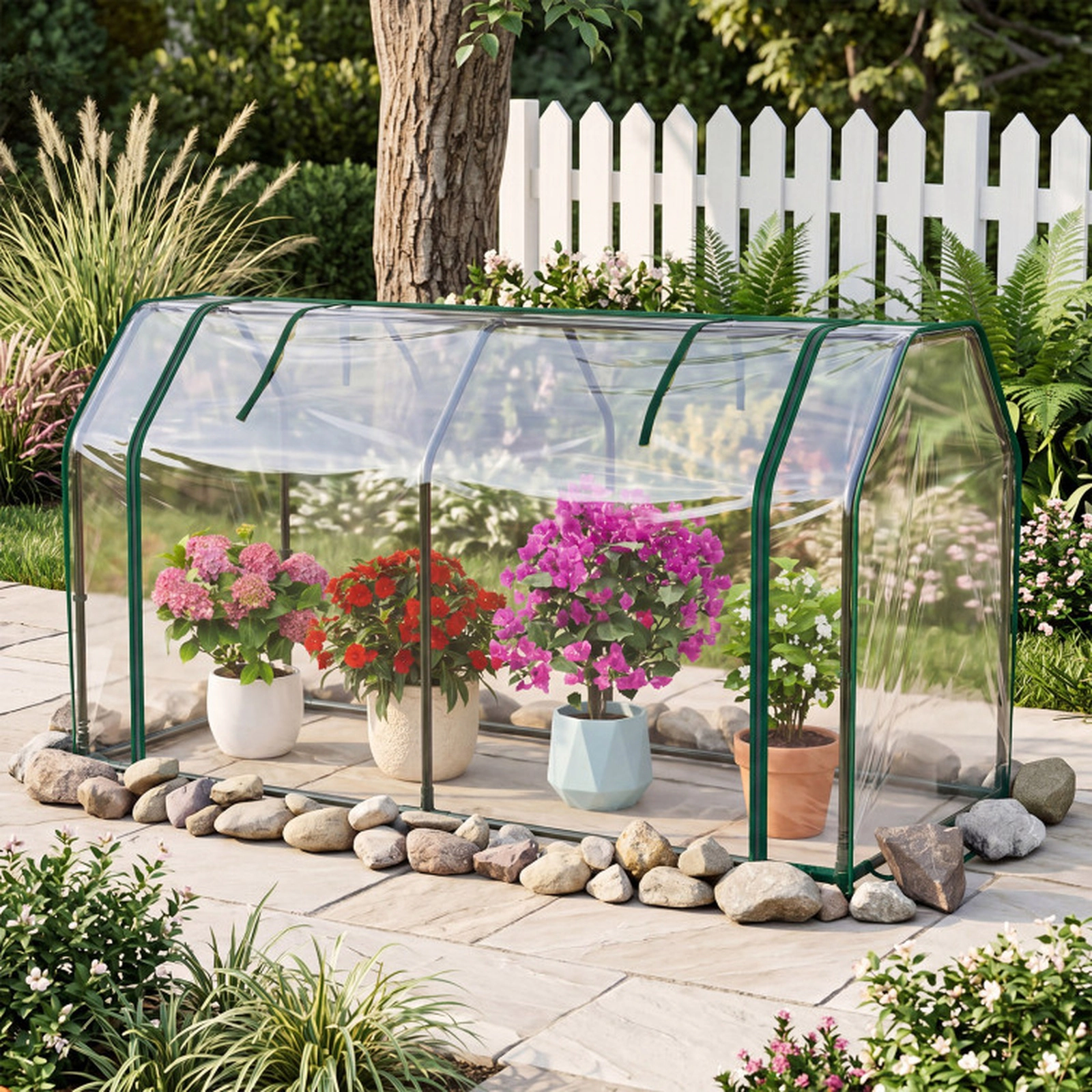 SUGIFT Portable Mini Greenhouse 47 in with PE Grid Cover and Zippered Door for Vegetables