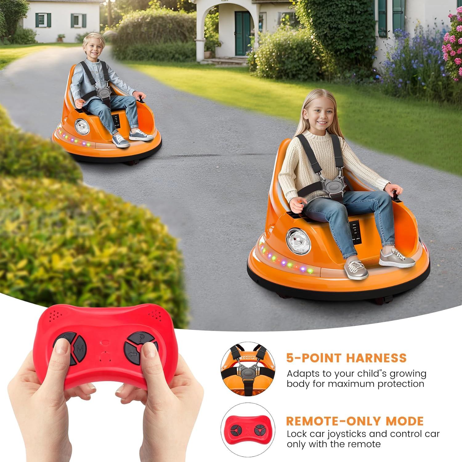 12V Kids Bumper Car with 360 Degree Spin, Remote Control, 2-Speed, Music & LED Lights for Toddlers Ages 4-8