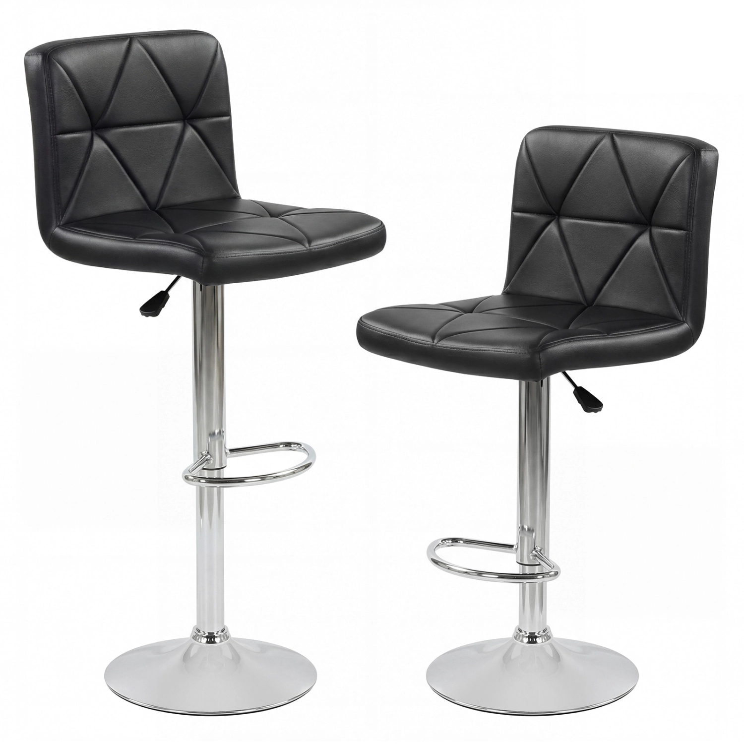 Glintex 2-Piece Adjustable Swivel Bar Stool Set with Diamond Quilted Back, Black