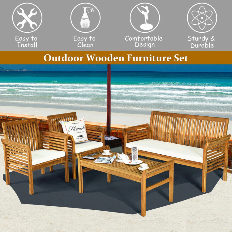 Hivvago 4 Pieces Outdoor Acacia Wood Sofa Furniture Set
