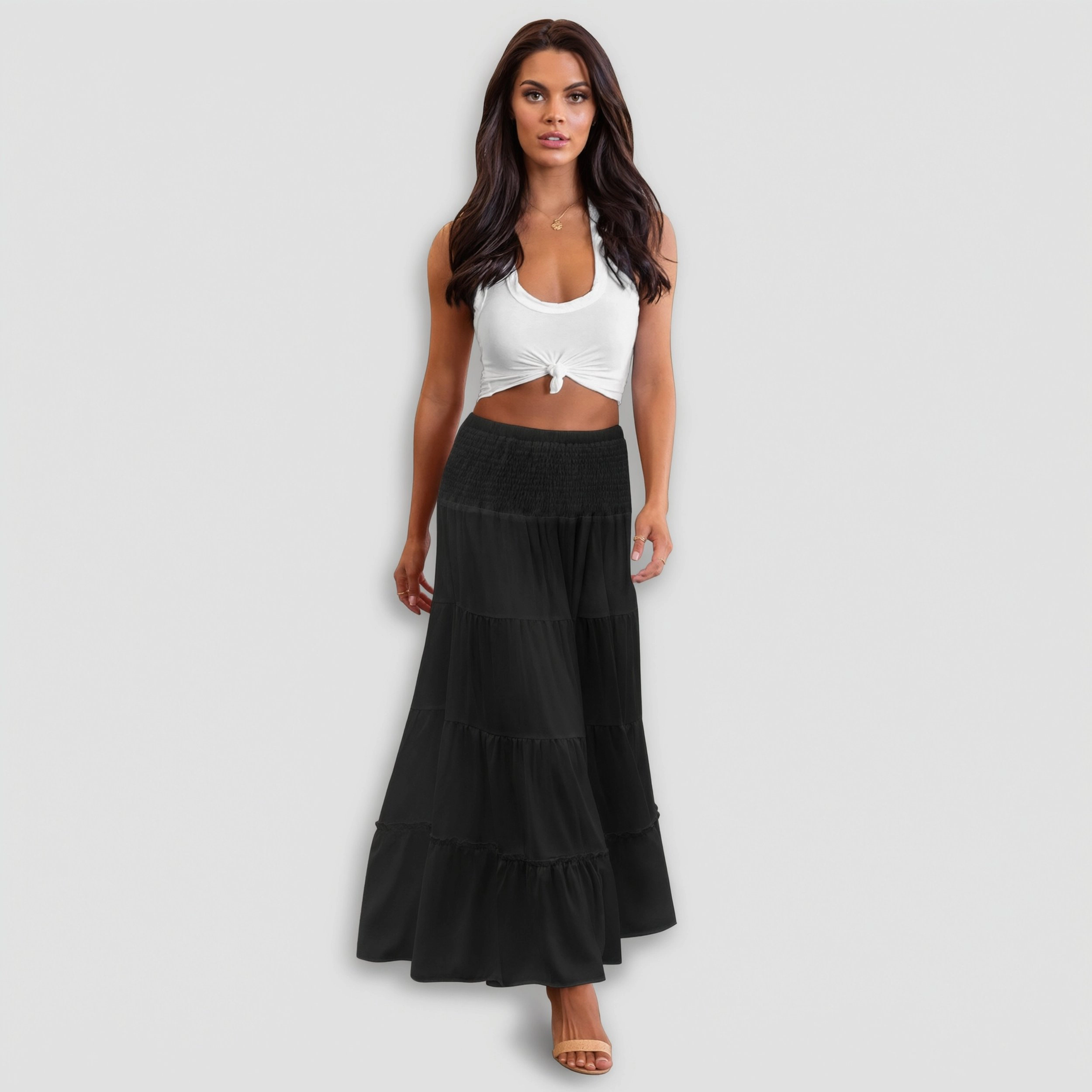 Zeagoo Women's Floral Print High Waist Tiered Ruffle Flowy Maxi Skirt