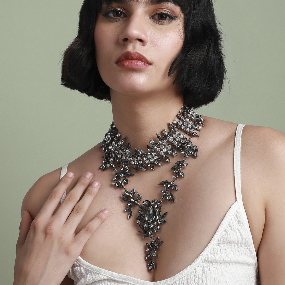 SOHI Women's Crystal Silver Maxi Drop Necklace