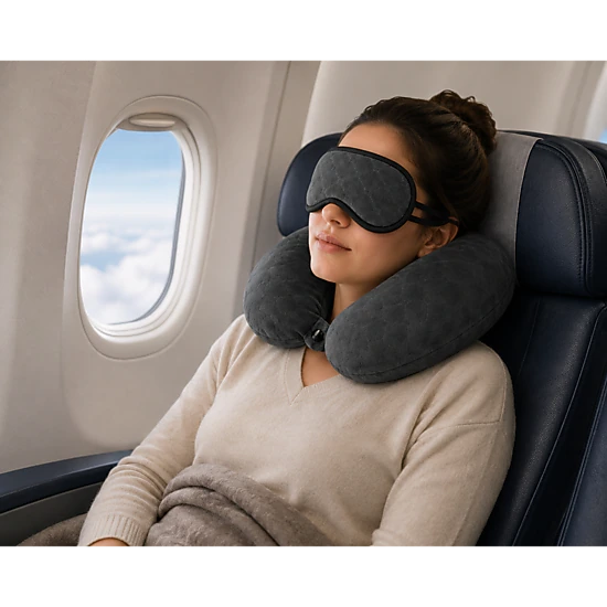 Pursonic Unisex 2 Memory Foam Travel Pillows with Sleep Masks – Ultimate Comfort for Couples on the Go