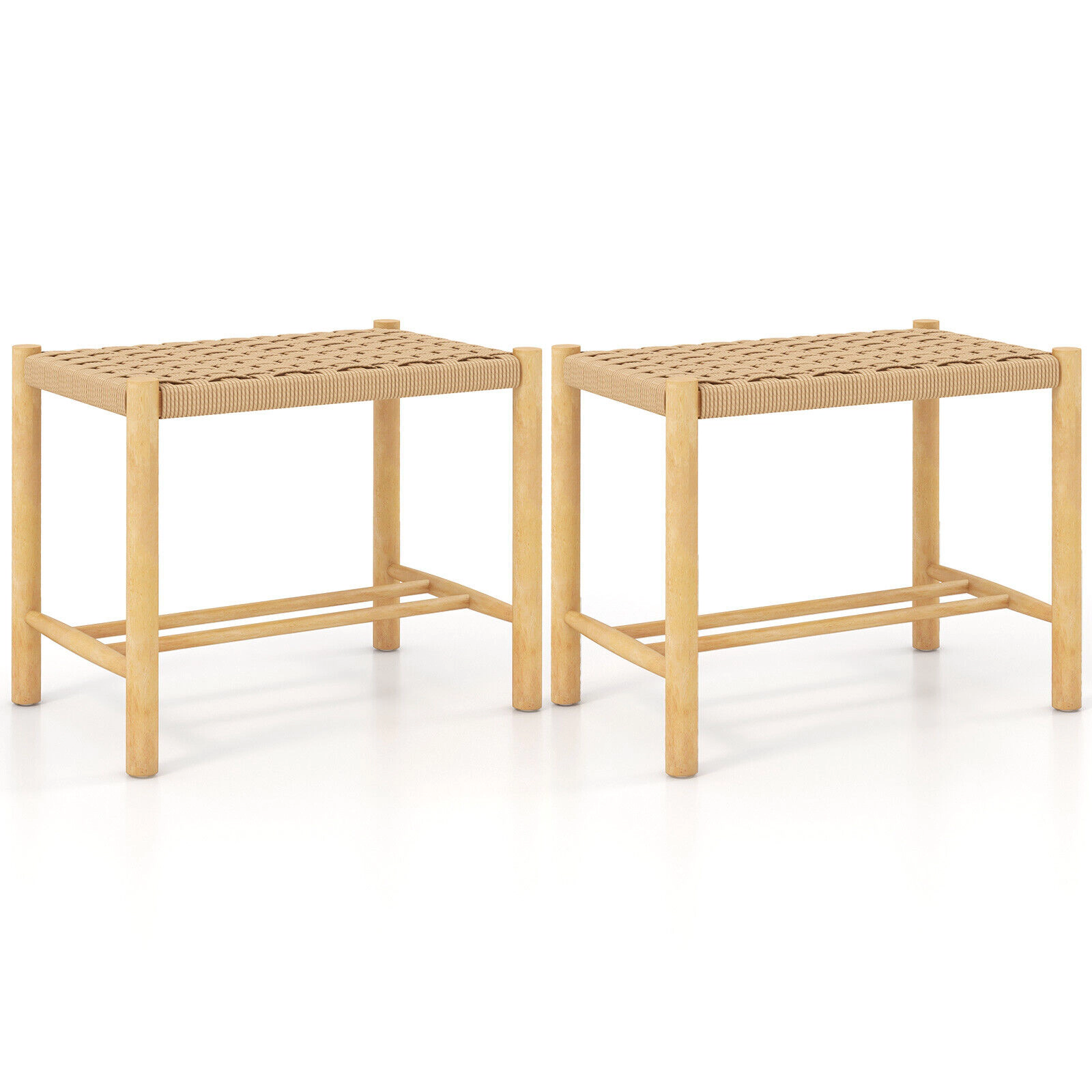 SUGIFT Woven Paper Rope Seat and Rubber Wood Frame Set of 2 Natural 18 in Dining Stools