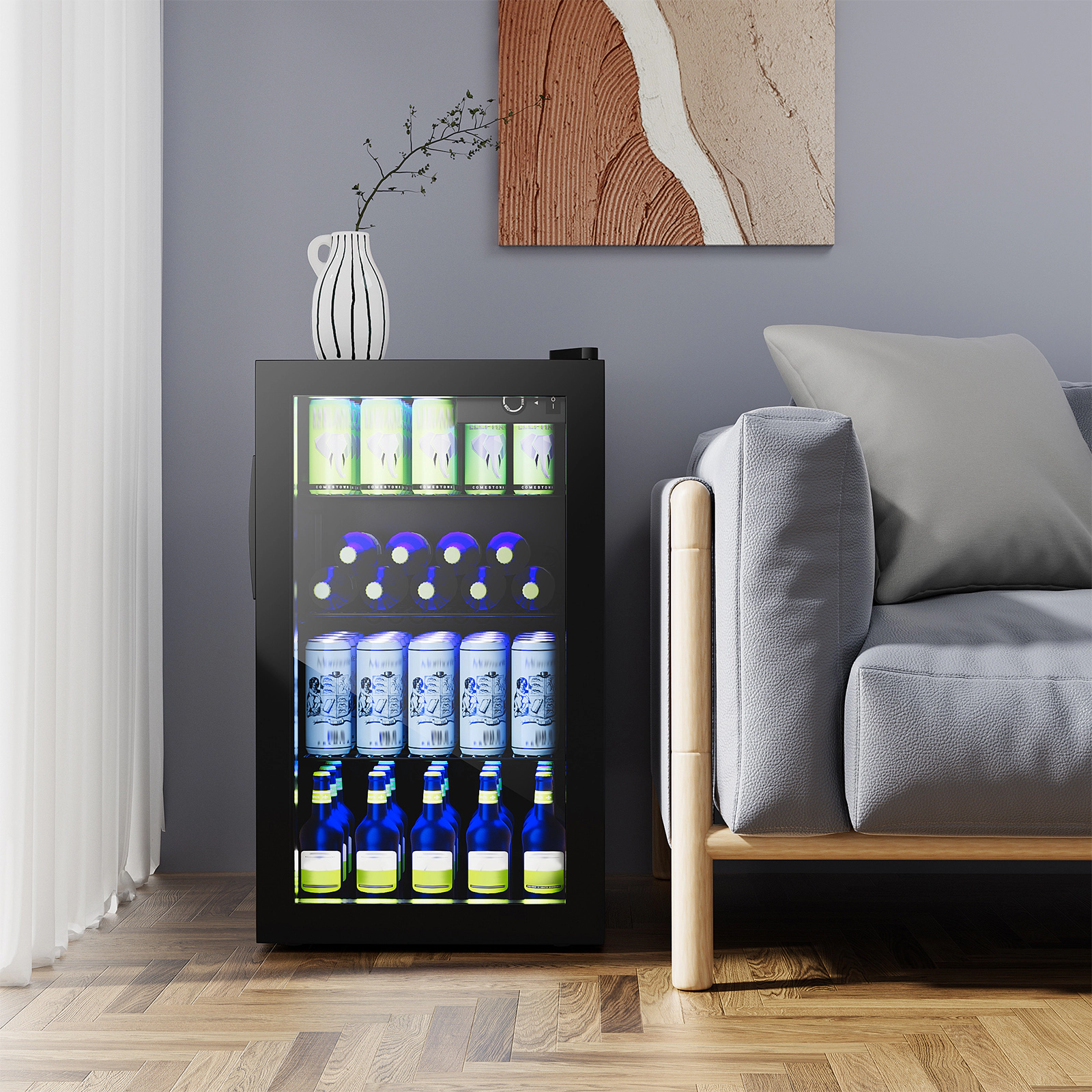SUGIFT 120-Can Beverage Refrigerator, 3.2 cu. ft. Mini Fridge with Reversible Glass Door