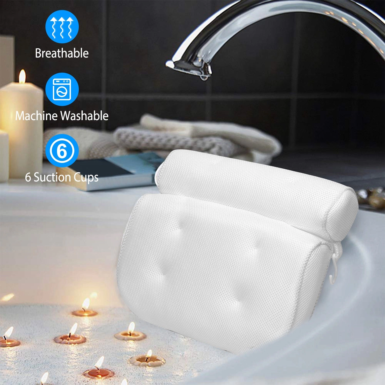 GBruno 3D Mesh Bathtub Pillow With Suction Cups