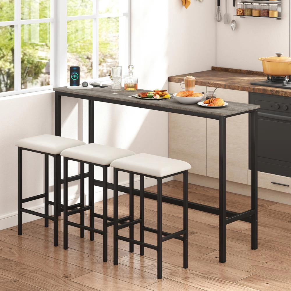 Hivvago 4 Pieces Counter Height Bar Table With Power Outlet With 3 Padded Stools