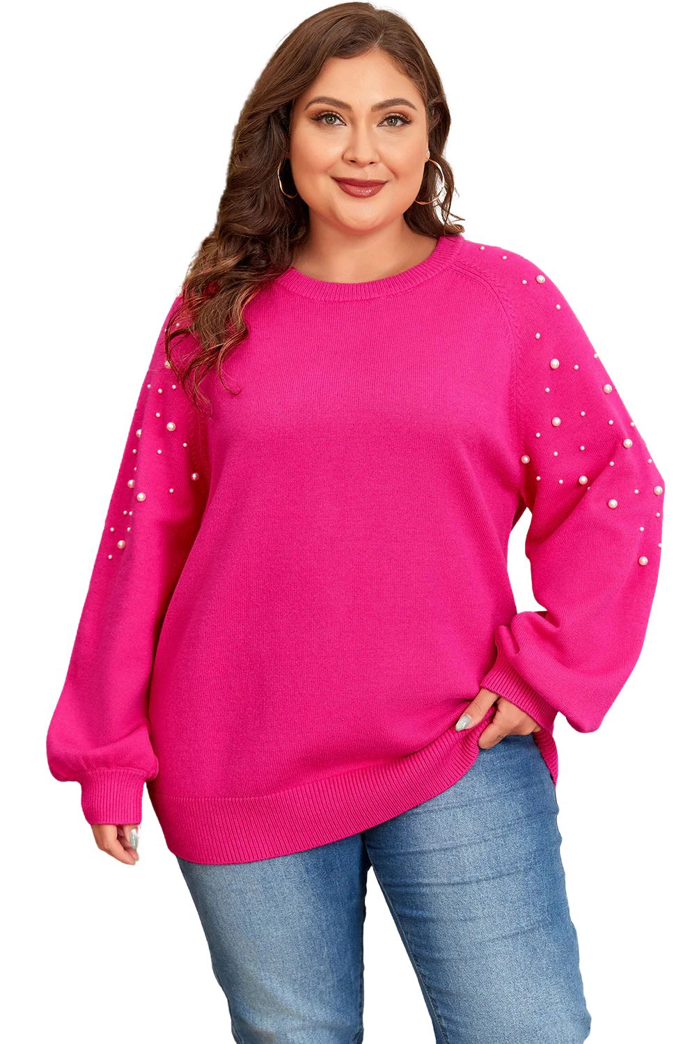 Sol Living Womens Pearled Decor Raglan Sleeve Plus Size Sweater