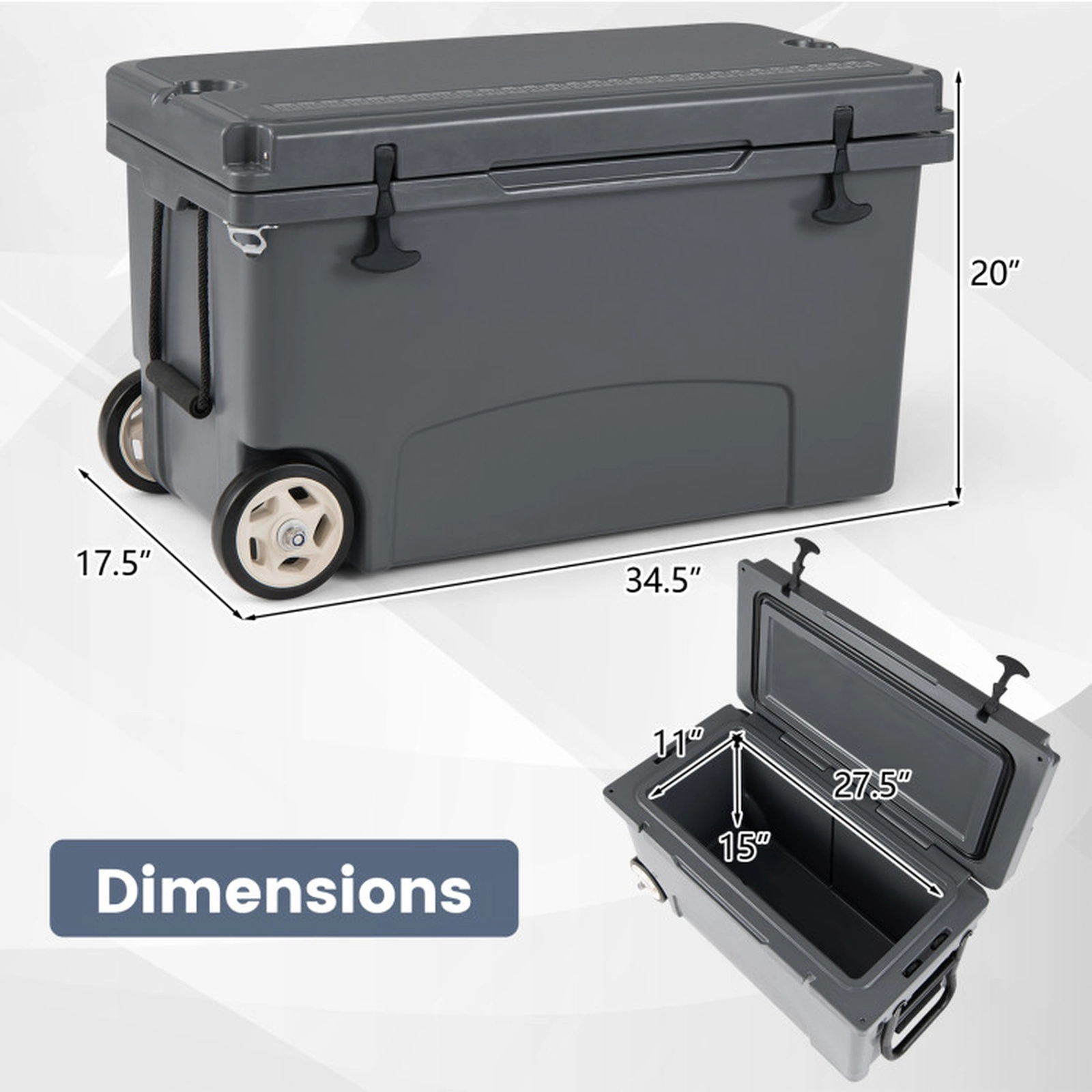SUGIFT 75-Quart Gray Rolling Hard Cooler with 6-Day Ice Retention 34.5-in W 17.5-in D 20-in H 440-lb Lid Capacity