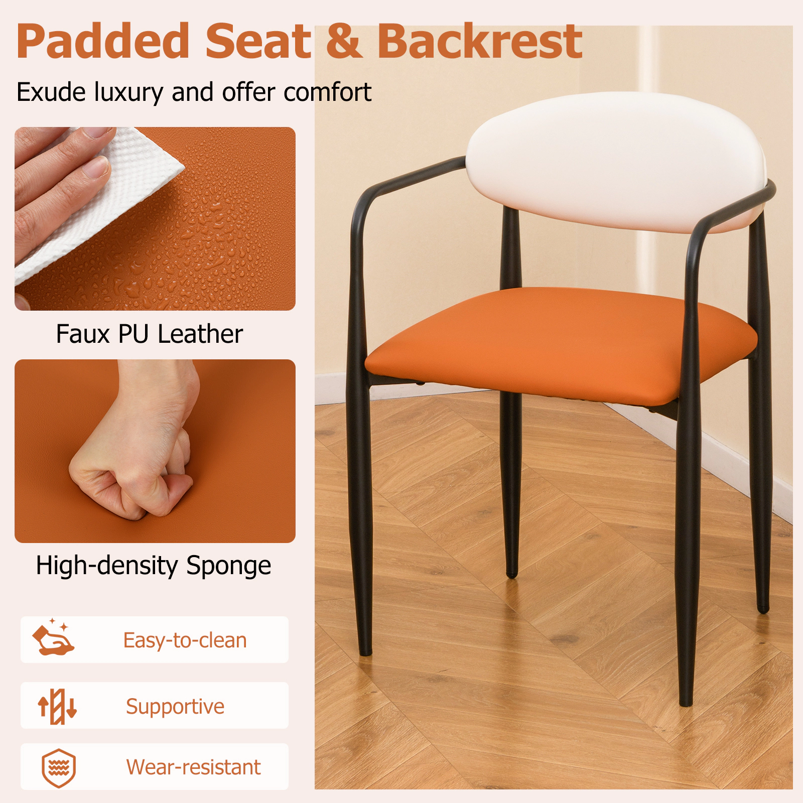 LJG Modern Dining Chairs Set of 2 with Padded Seat and Curved Back