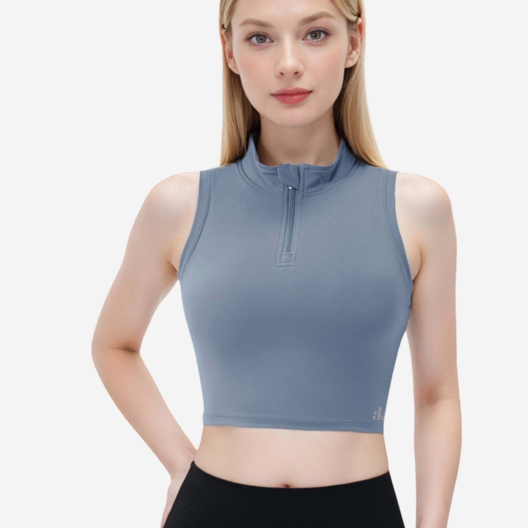 Anna-Kaci Women's Half-Zip-Up Mock Neck Crop Top with Sleeveless Design