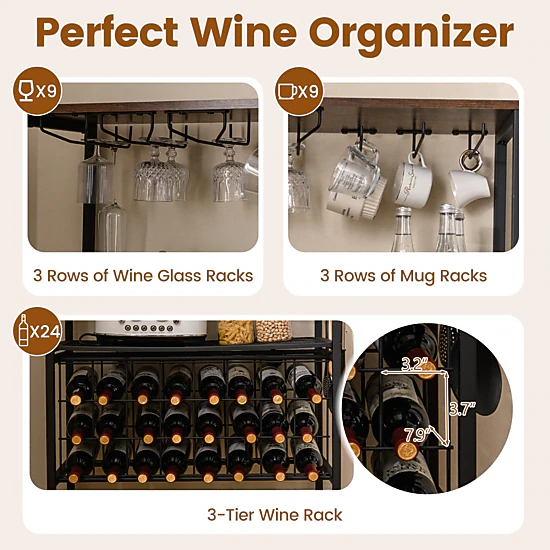 Hivvago Wine Organizer With Power Outlet And Bottle Holders