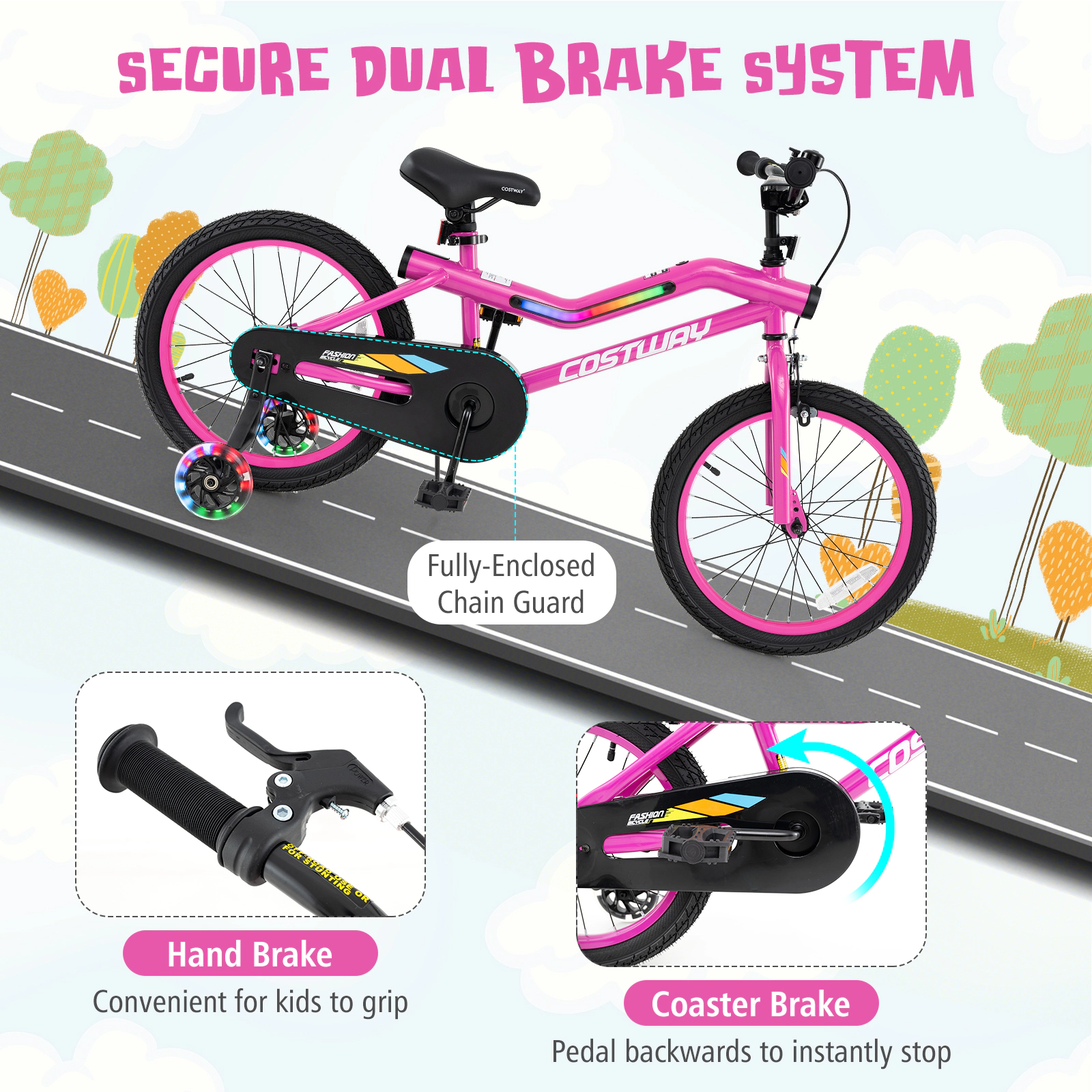 LJG Patented LED Lighted Kids Bike with Training Wheels and Headlight