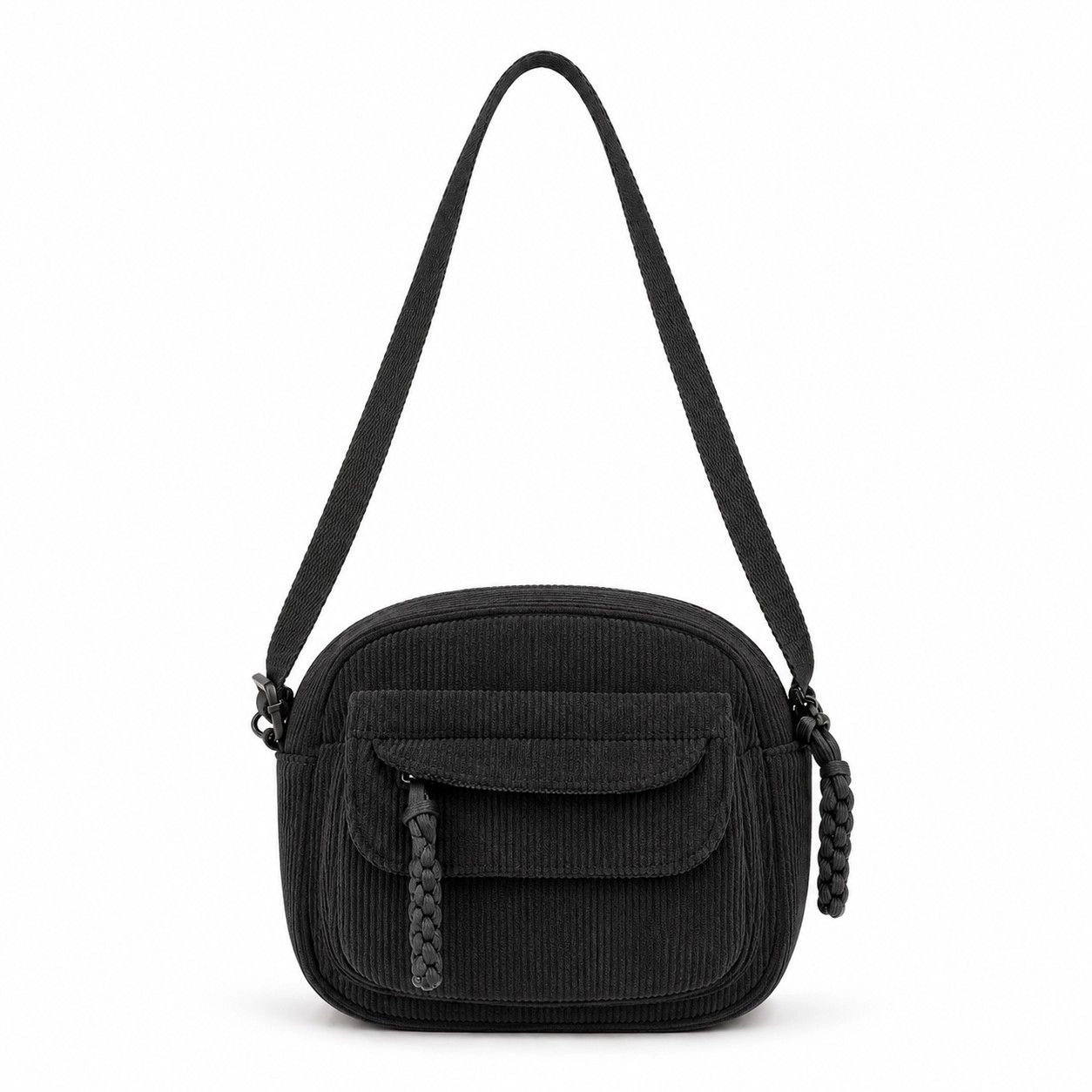 Alilang Women's Corduroy Crossbody Bag with Front Pocket Adjustable Strap and Zip Closure, Black