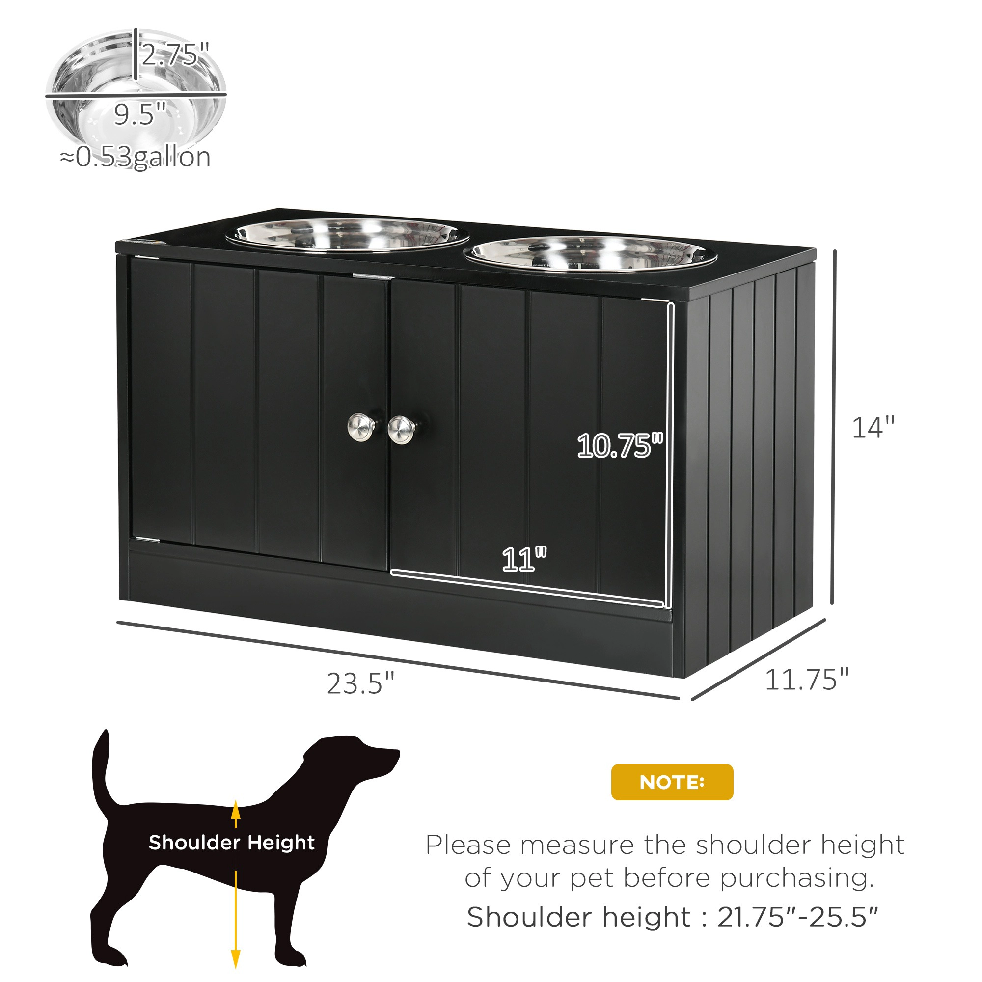 HONGGE Large Elevated Dog Bowls with Storage Cabinet Containing 44L Capacity Raised Bowl Stand Pet Food