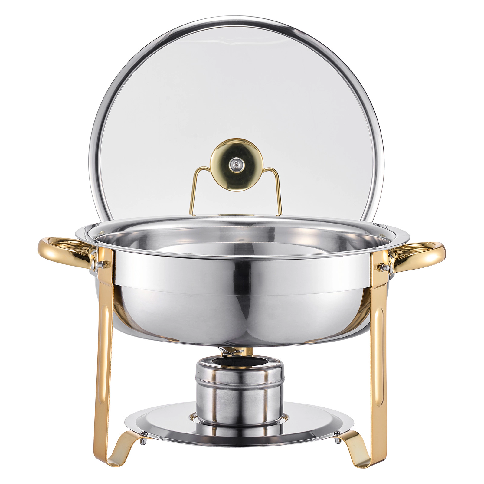 HONGGE Chafing Dish Buffet Set 5 Qt Stainless Steel Chafer with Full Pan Round Catering Warmer Server Glass