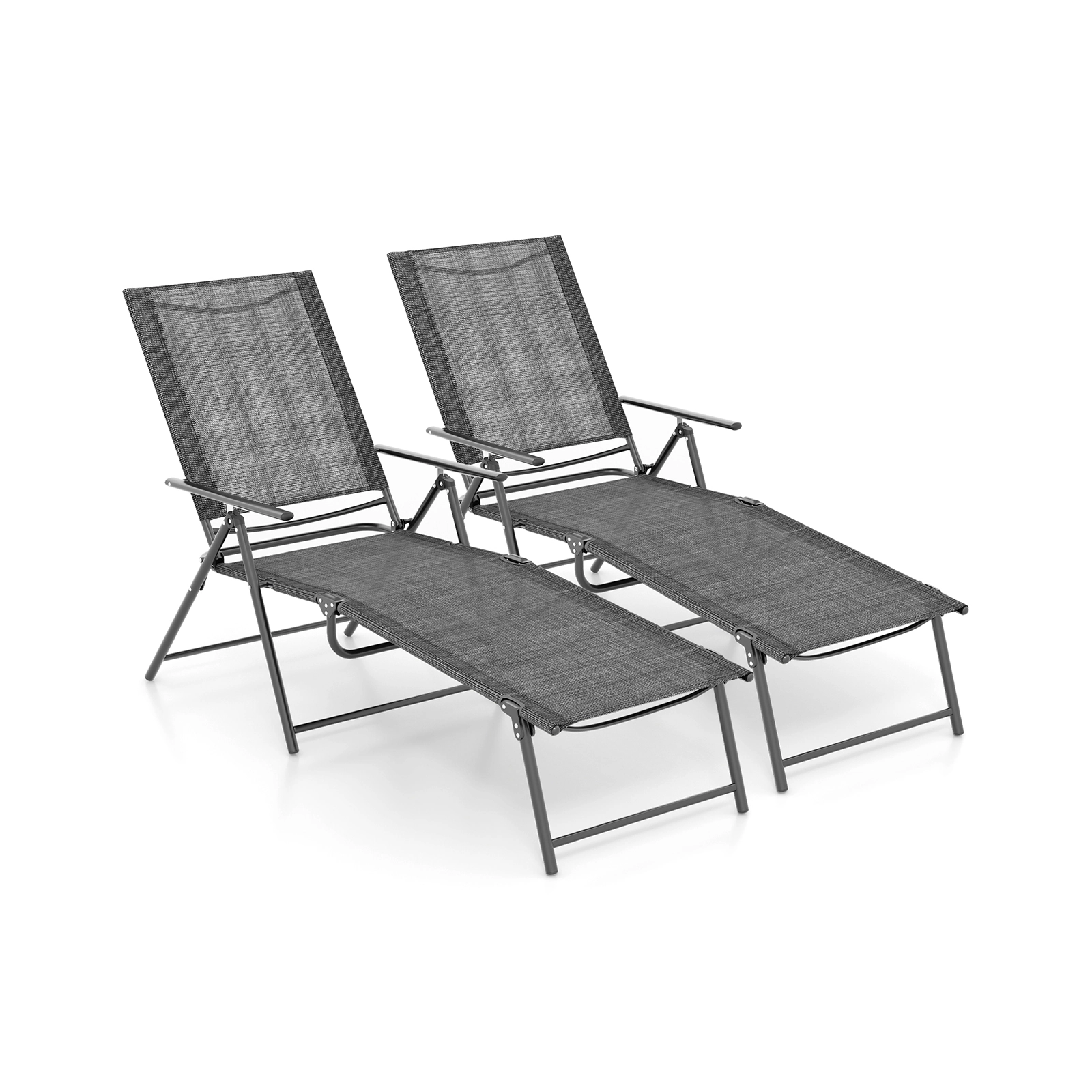 SUGIFT Gray 6-Level Backrest 2-Level Footrest 330-lb Set of 2 Folding Patio Chaise Lounge Recliners