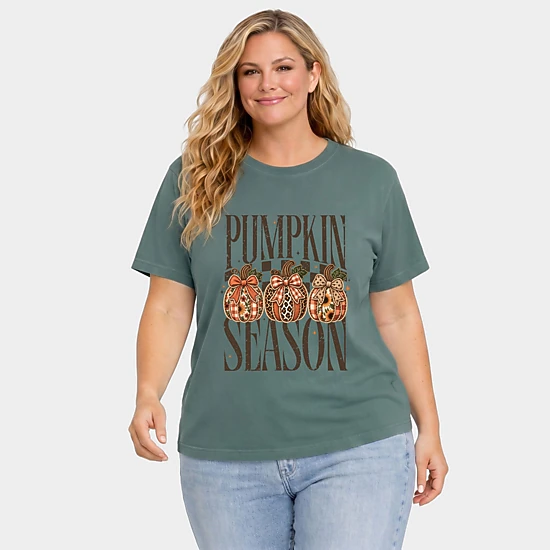 Simply Sage Market - Women's Plus Garment Dyed Tee - Pumpkin Season Pumpkins PRINT