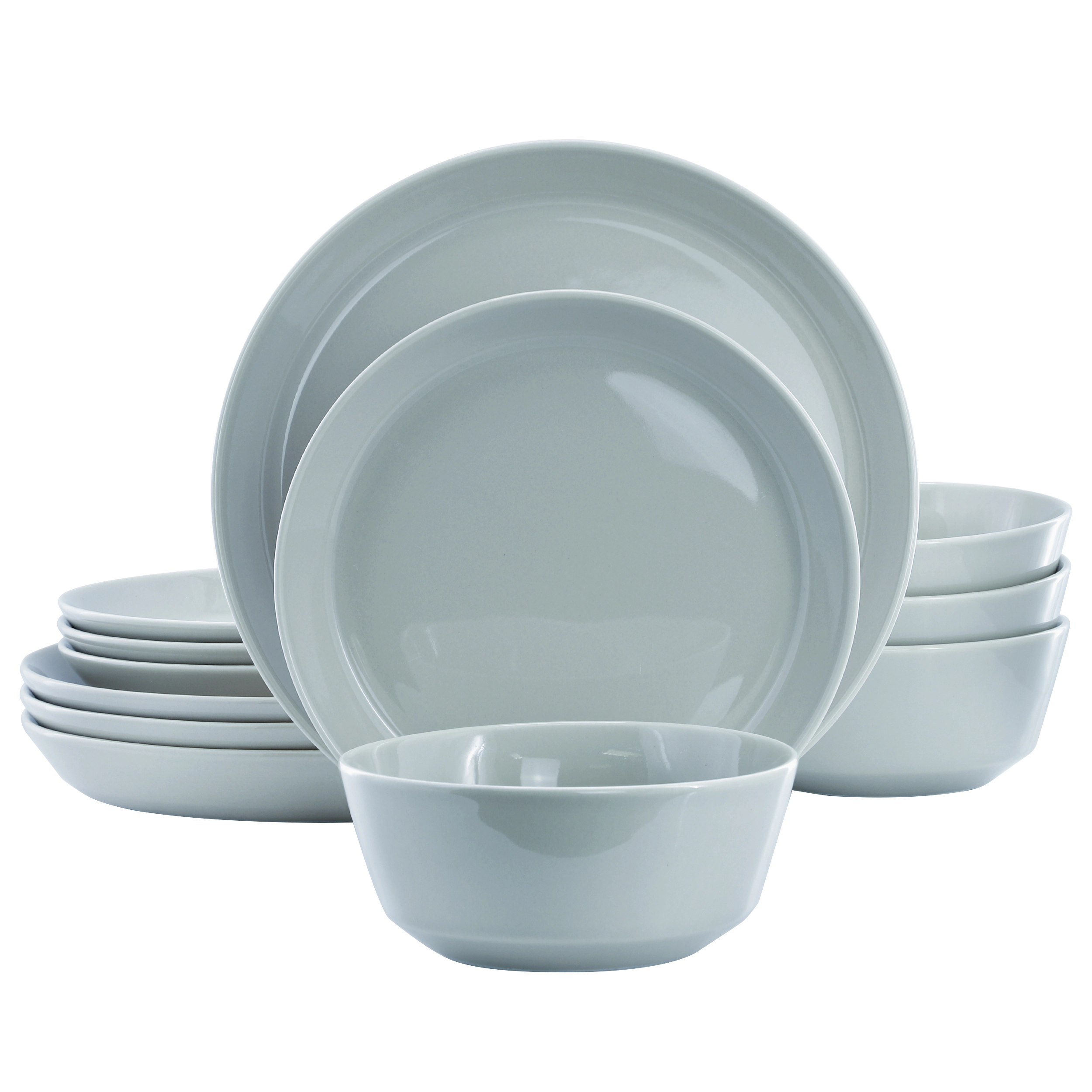 Gibson Elite Sunlit Mist 12 Piece Round Stoneware Dinnerware Set Gray