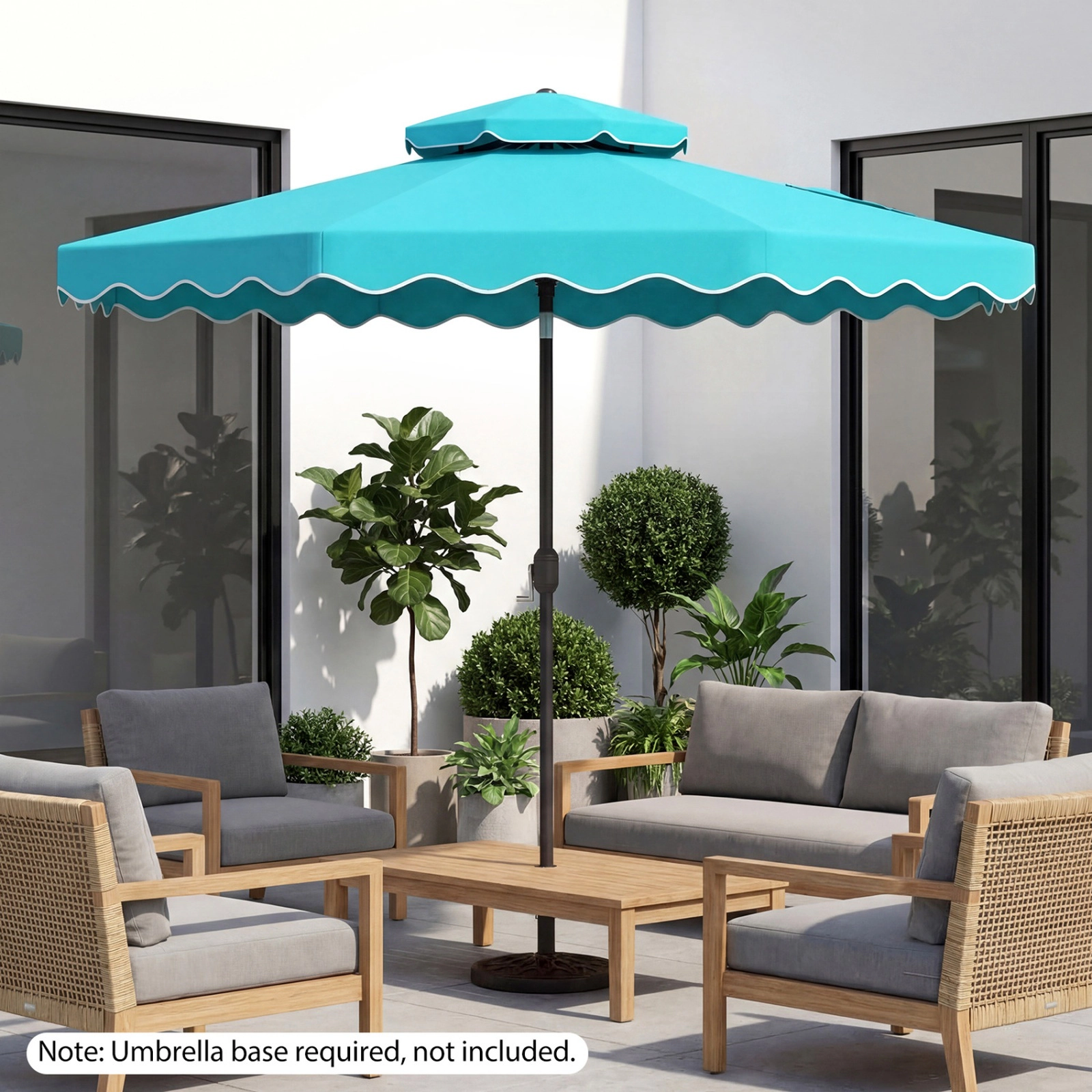 SUGIFT Vented 10-ft Patio Umbrella with Push Button Tilt and Crank 17-lb Net Weight Turquoise Polyester Fabric Canopy