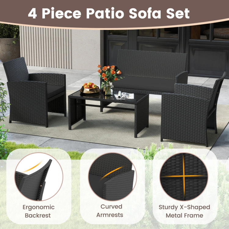 Hivvago 4 Pieces Patio Furniture Set With Tempered Glass Tabletop And Removable Cushion