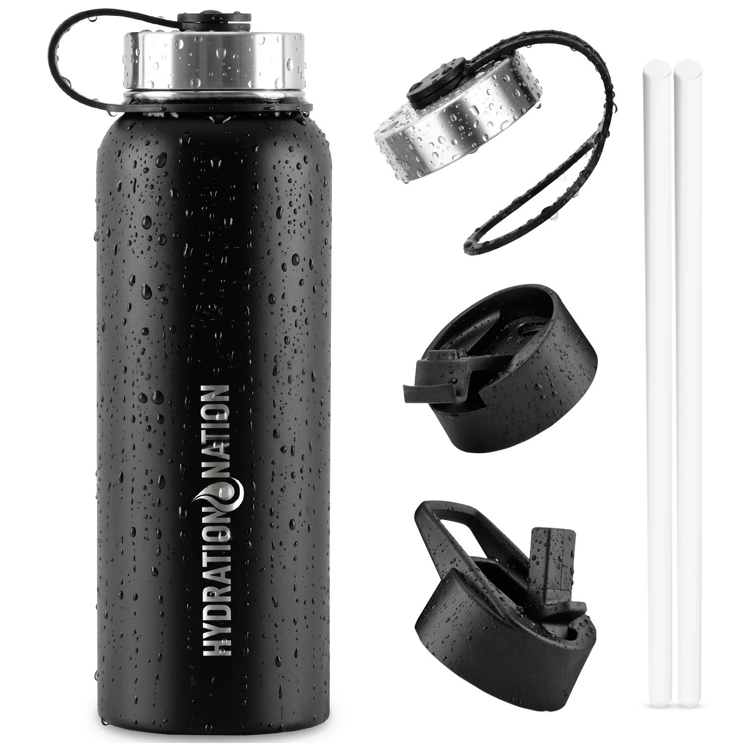 Zulay Kitchen 3 Lid Multi-Size Vacuum Insulated 32oz Water Bottles with Straw by Hydration Nation