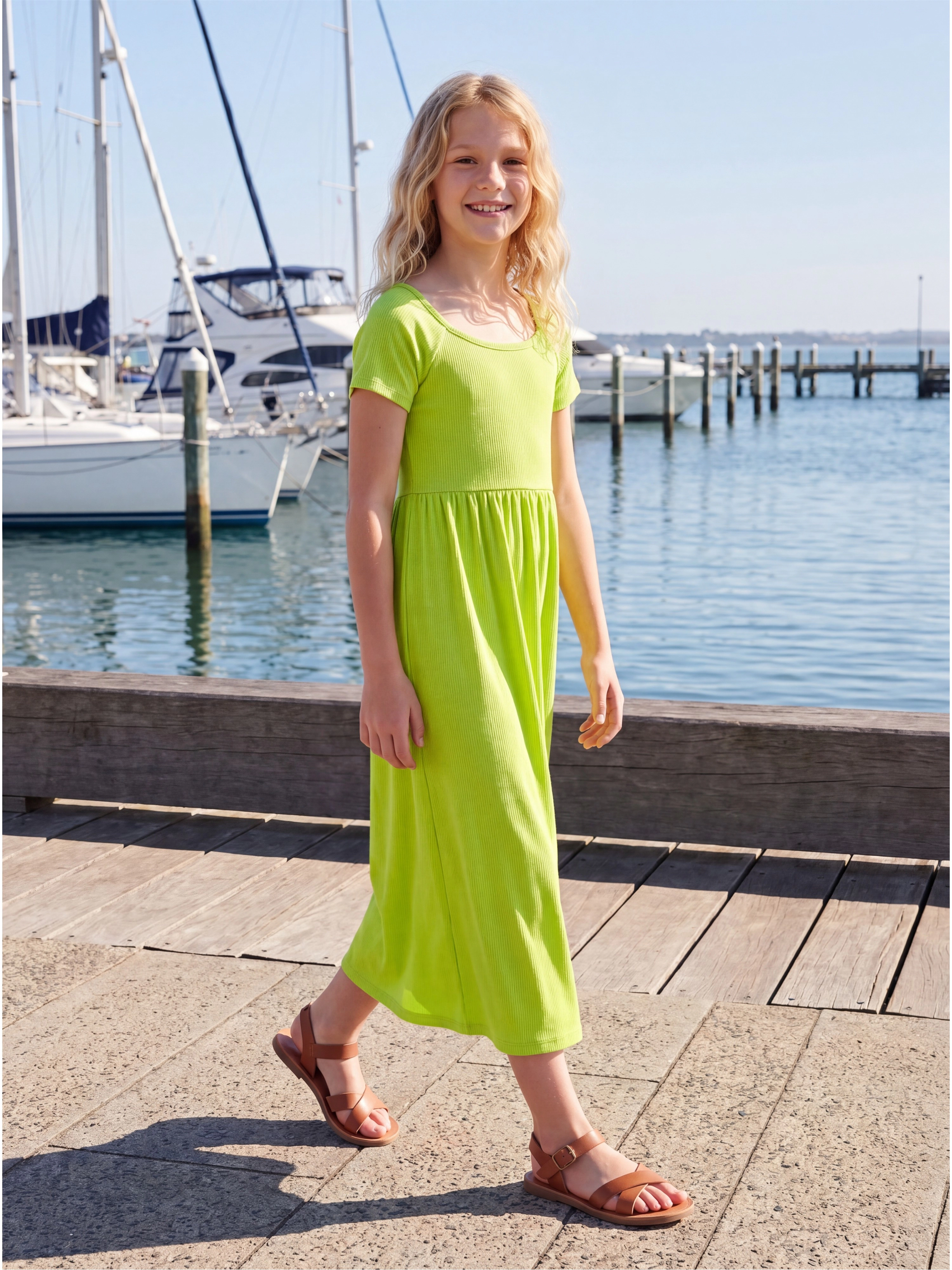 24sevenKid Essential Girls Short Sleeve Pleated Maxi Dress