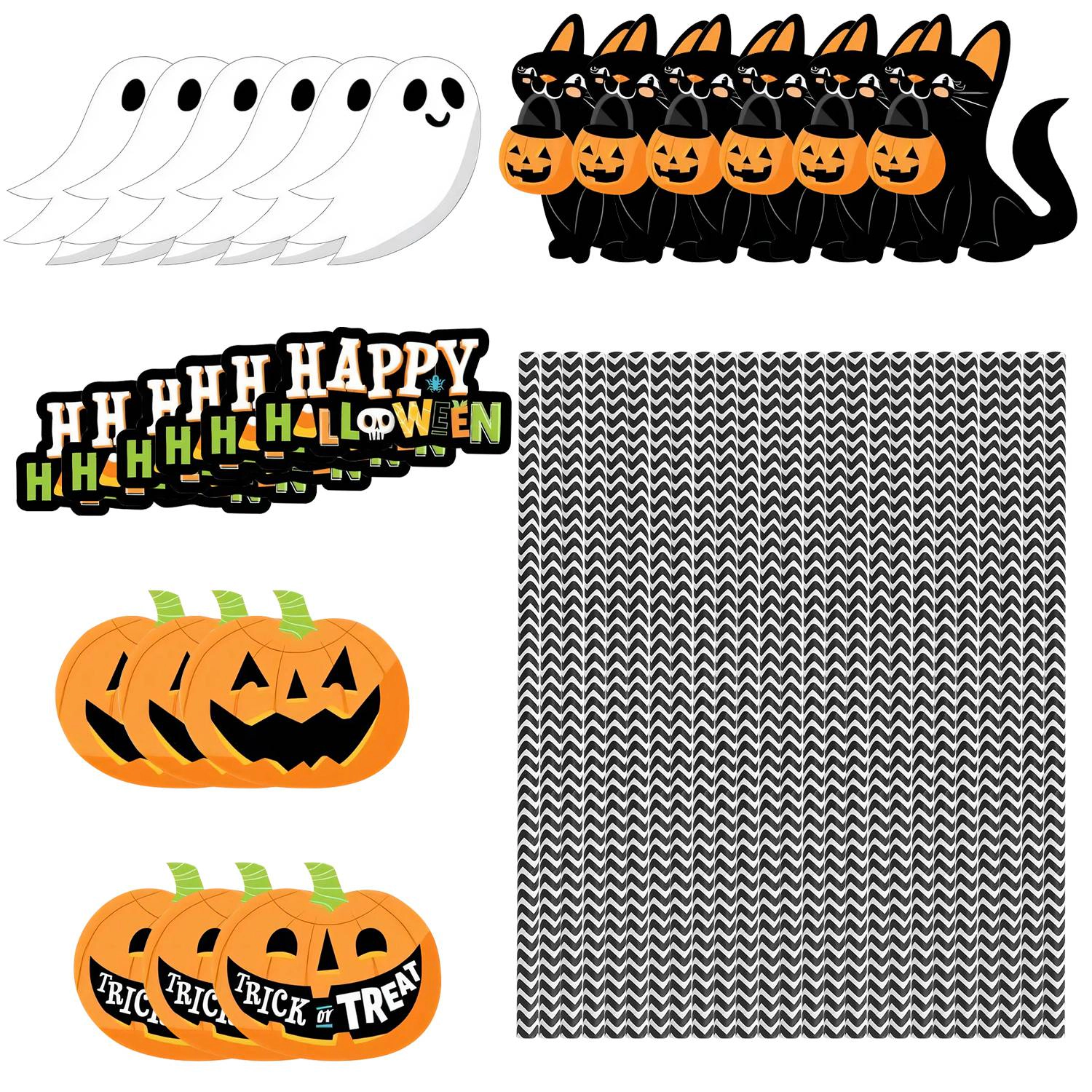 GBruno 24-Piece Halloween Paper Straws With Decor Cards